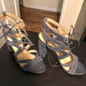 Sam Edelman US 8.5 Lace Up Yardley Suede Leather Navy Blue High Heel Sandals